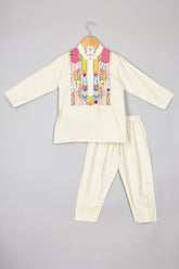 Off White Flax Kurta Pyjama for Boys